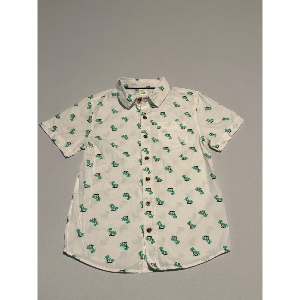 Crazy 8 Boys White Palm Tree Print Short Sleeve Button Down Shirt Size M 7-8 - Picture 2 of 6